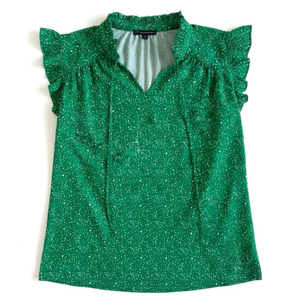 Adrianna Papell Sleeveless Blouse Green Print Spring Top Resort Vacation XS
